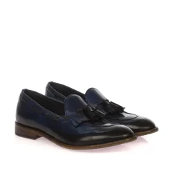 CALPIERRE K019 MOCASSINO UOMO FRANGIA-NAPPINE PELLE BLU SFUMATA