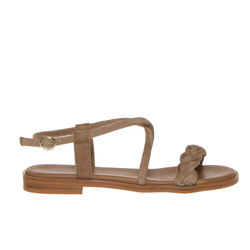 FRAU 85D9 SANDALO CAMOSCIO MARRONE TRECCIA