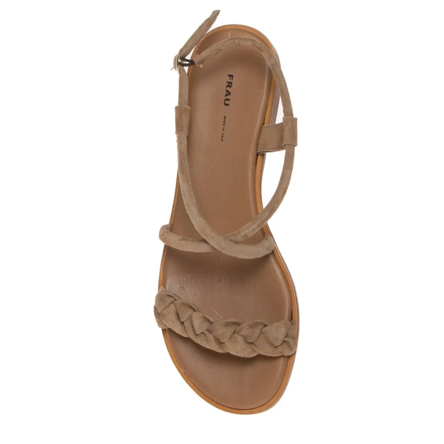 FRAU 85D9 SANDALO CAMOSCIO MARRONE TRECCIA