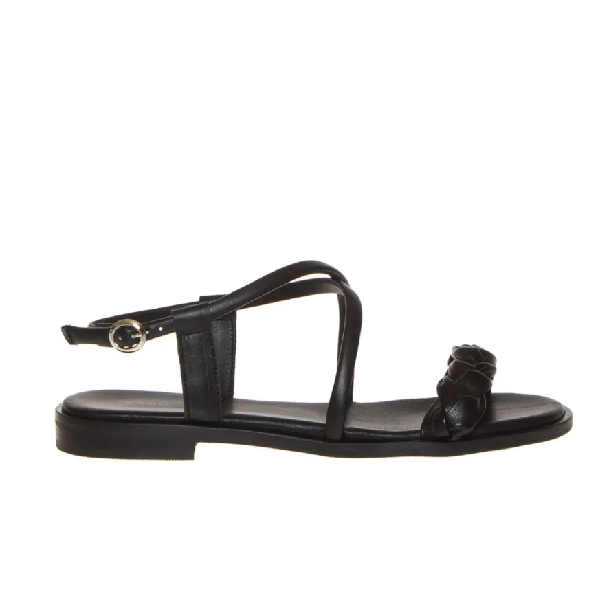 FRAU 85P9 SANDALO PELLE NERO TRECCIA