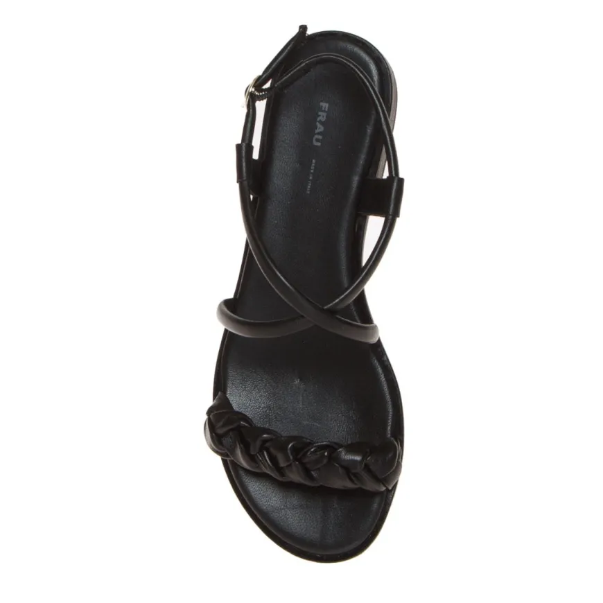 FRAU 85P9 SANDALO PELLE NERO TRECCIA