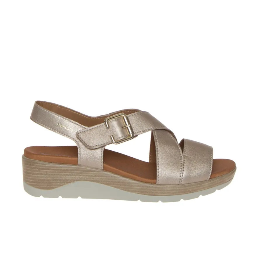 MEPHISTO SANDALO CLAUDINE LAMINATO PLATINO
