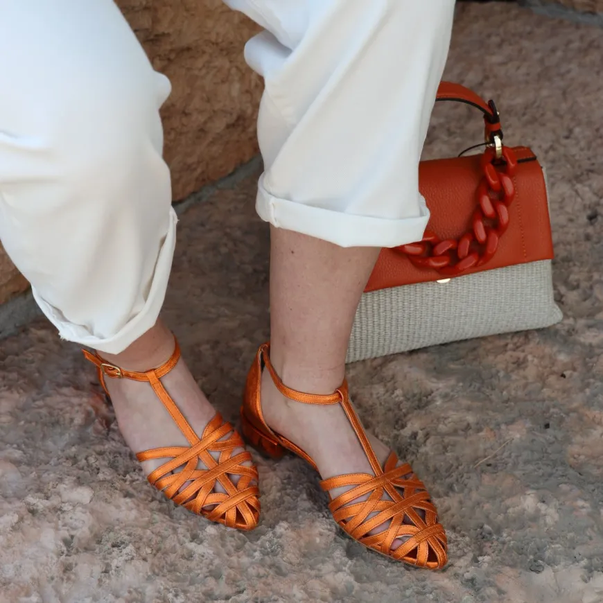 SILVIA ROSSINI 612 SANDALO GABBIA LAMINATA ARANCIO