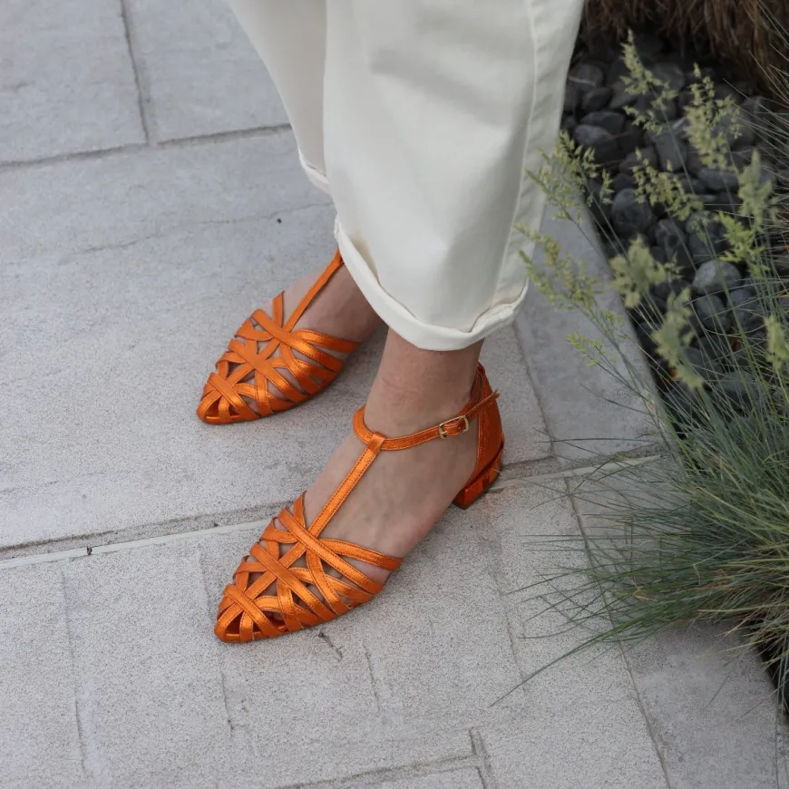SILVIA ROSSINI 612 SANDALO GABBIA LAMINATA ARANCIO