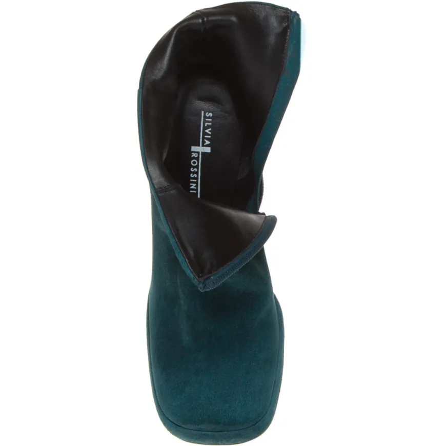 SILVIA ROSSINI 498 STIVALETTO BASSO DONNA VERDE PETROLIO PLATEAU