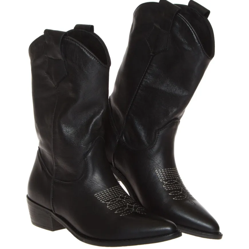 THE FLOW M301 STIVALE TRONCHETTO TEXANO PELLE NERO