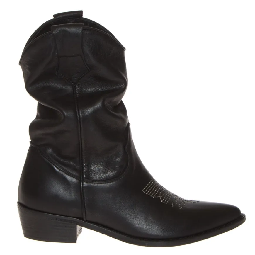 THE FLOW M301 STIVALE TRONCHETTO TEXANO PELLE NERO