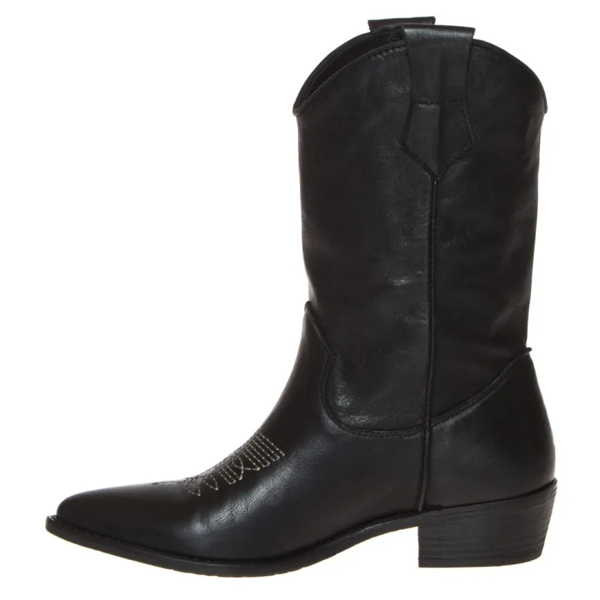 THE FLOW M301 STIVALE TRONCHETTO TEXANO PELLE NERO