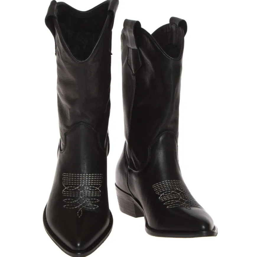 THE FLOW M301 STIVALE TRONCHETTO TEXANO PELLE NERO