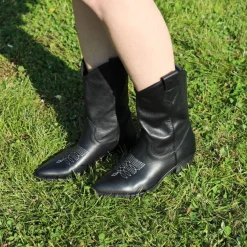 THE FLOW M301 STIVALE TRONCHETTO TEXANO PELLE NERO