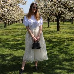 VICOLO 1351 GONNA MIDI TULLE RICAMATO PANNA